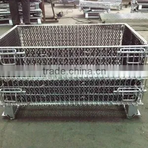 Customed Collapsible and Stackable Wire Mesh Container With Resin Mesh Grid thumbnail-1