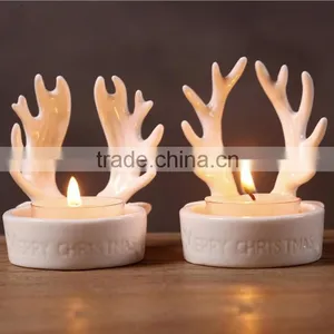 Christmas Decoration Ceramic Antlers Candlestick,Christmas Antlers Candelabra Candle Holders thumbnail-1
