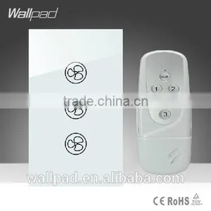 New Wallpad LED White Tempered Glass 110~250V US/Australia Standard 3 Gang Remote Control Wireless Ceilling Fan Regulator Switch thumbnail-1