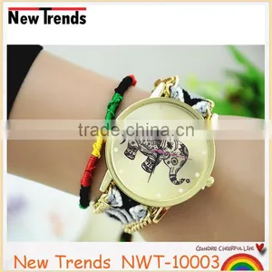 2015 Fashion Knitted Handmade Elephant Bracelet Watch With Multi-color Strap thumbnail-3
