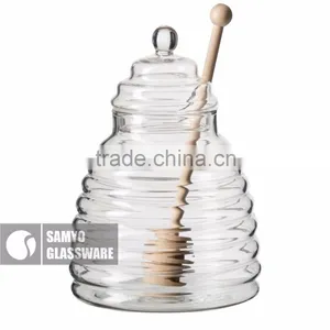 SAMYO Mouth Blown 2016 New Design Clear Honey Jars With Wooden Spoon thumbnail-1