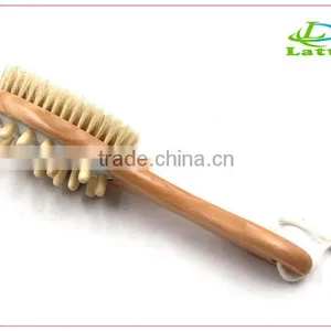 Double Side Wooden Bath Body Brush With Natural Loofah and Bristle Quality Choice thumbnail-3