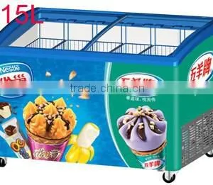 Best Seller Curved Double Door Sliding Glass Door Ice Cream Showcase Freezer thumbnail-3