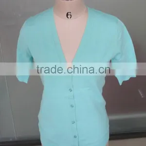 Lady's 100% Cotton Half Sleeve Knitted Cardigan Sweater thumbnail-5