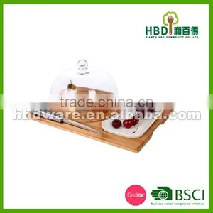 High Quality Glass Cheese Dome With Bamboo Board Set thumbnail-5