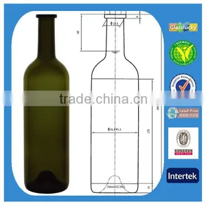 Glasslucky 2014 Hot Sale Dark Green 750ml Bordeaux Wine Bottles thumbnail-1