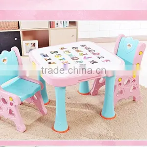 Kids Cartoon Study Table and Chair Plastic Furniture Children Writing Table Set thumbnail-1