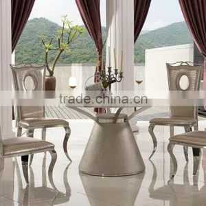TH379 Modern Stainless Steel Cheap Round Glass Cafe Table Chair Set thumbnail-2