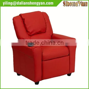 Contemporary Red Vinyl Kids Recliner With Cup Holder and Headrest thumbnail-2