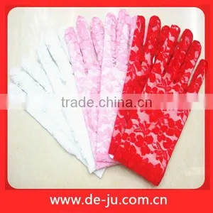 White Red Lace Cloth Five Fingers Bridal Gloves Wedding Supplies thumbnail-1