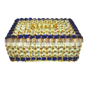 Elegant Gold & Blue Crystal Decorated Tissue Box for Home Hotel Office Car thumbnail-1