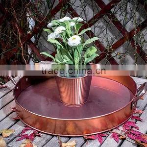 Fancy Round Colorful Printed Custom Metal Tin Dinner Plate Tin Tray Antislip Bar Serving Tin Trays thumbnail-1