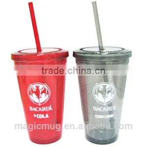 Plastic Double Wall Tumbler With Lid and Straw thumbnail-3
