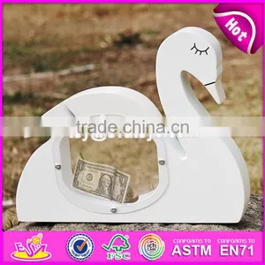 New Design Cute White Swan Shape Wooden Baby Piggy Banks W02A256 thumbnail-2