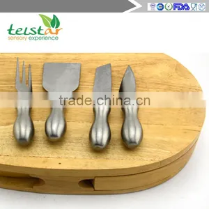 4 Cheese Knives With Board Set Rubber Wood Cheese Board Set Professional Bamboo & Wood Household Products Wood Cheese Tools thumbnail-6