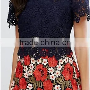 Beautiful Lace Dress Christmas Crocheted High Waist Short Sleeve Women Dress Fashion Party Club Short Dress thumbnail-6