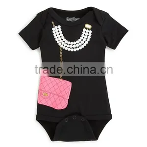 Newborn Baby Clothes Pearl Necklace And Purse Graphic Baby Bodysuit Baby Girls Romper Kids Clothing 2016 HSD5621 thumbnail-3