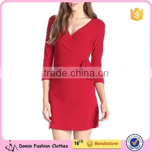 New Style Faux-Wrap Tie Waist A Line Ladies Dress thumbnail-1