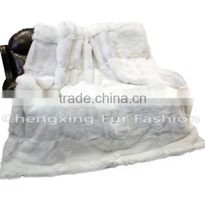 CX-D-43 Home Textile Good Quality White Carpet Rex Rabbit Fur Fur Throw Blanket thumbnail-2
