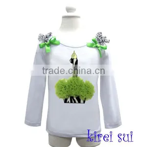 Lime Green Rosettes 1st Birthday Zebra Cupcake White Long Sleeves Tops 1-7Y thumbnail-1