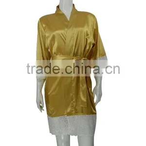 Women's Sexy Satin Short Kimono Robe-Lace Trim thumbnail-4