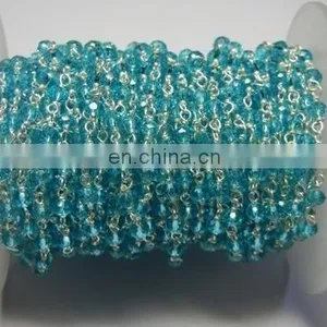 Blue Topaz Quartz Gemstone Beaded Chain thumbnail-1