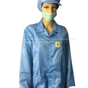 Static Dissipative ESD Jackets 2.5mm Grid White And Blue For EPA Clean Room thumbnail-2