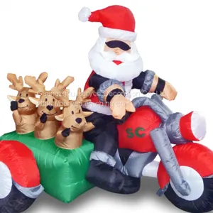 Outdoor Inflatable Santa Claus Riding Motorcycle With Reindeer for Christmas Decoration thumbnail-1