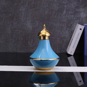 New Chinese Style Creative Jingdezhen Blue Gilded Ceramic Decoration Vase For Hallway thumbnail-4