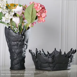 Folkcrafts Black Artwork Vase Rhinoceros Design Manufacturers Wholesale thumbnail-1