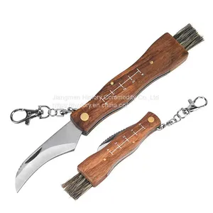 Best Selling High Quality Custom Picking Cutting Outdoor Pocket Knife Wooden Handle Mushroom Knife With Brush thumbnail-5