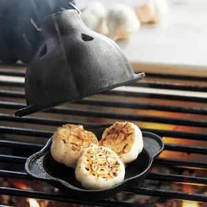 Cast Iron Garlic Roaster Thickened BBQ Roasted Garlic Orange Chestnut Pot Outdoor Barbecue Uncoated Iron Stew Pot thumbnail-4