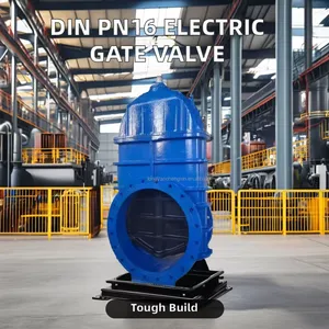 DIN Electric Motorized Gate Valve WCB Cast Steel Flange Resilient Seat Electric Gate Valve With Actuator Big Large Diameter Size thumbnail-6