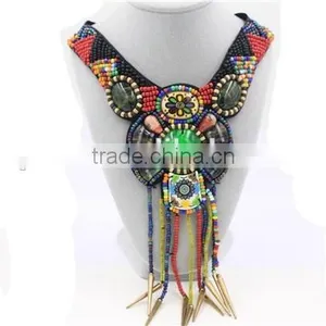 Big Bright Color Bead Necklace Green Crystal Tassel Bead Necklace thumbnail-1
