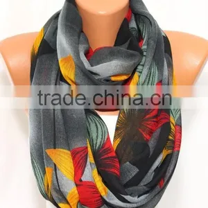 High Quality Large Elegant Flower Printing Encrypt Polyester Voile Scarf for Women thumbnail-3