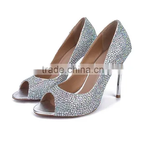 Women High Heel Shoe Crystal Crystal Wedding Shoes Elegant Diamond Thin Metal Heels Peep Toe Pumps thumbnail-1