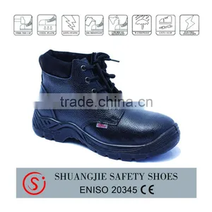 Black Smooth Leather High Ankle Safety Shoes With Steel Toe and Mid Plate Hot Selling in Chile 8066 thumbnail-1