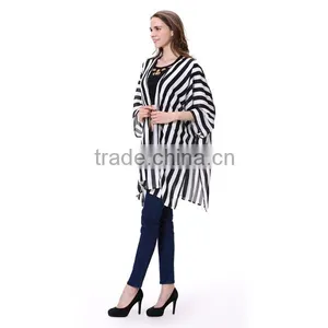 2016 Hot Sale New Fashion Black White Vertical Striped Women Top thumbnail-4