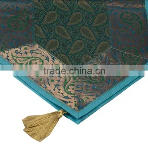 Indian Silk Table Runner With 6 Place Mats & 6 Coaster in Turquoise Color Size 16*62 thumbnail-3