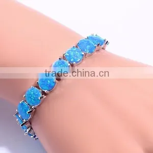 Cheap 925 Sterling Silver Blue Opal Unisex Friendship Bracelets thumbnail-2