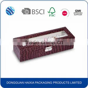 PU Leather 6 Slots Plastic Watch Box With PVC Clear Window thumbnail-1