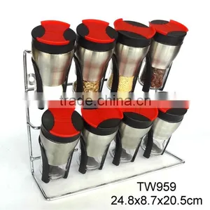 TW959 8pcs Glass Spice Jar With Metal Casing and Rack thumbnail-1