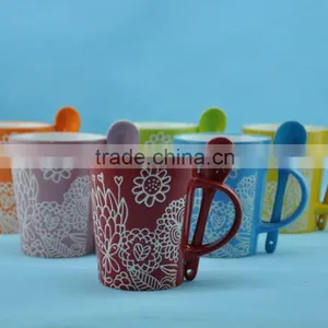New Arrival Color Glazed Stoneware Coffee Mug With Spoon thumbnail-1