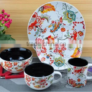 Stoneware Dinner Set With Flower Decal thumbnail-2