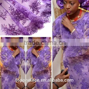 Purple French Bridal Lace High Quality African French Lace Fabric for Evening Dress thumbnail-1