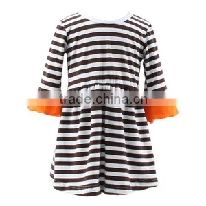 Kids Dresses Boutique Long Sleeve Ruffle Halloween Black White Stripe Girl Clothing thumbnail-1