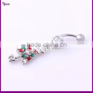 316L Surgical Steel Cz Gem Christmas Tree Navel Piercing Picture thumbnail-2