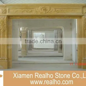 Yellow Marble Fireplace With Carving thumbnail-1