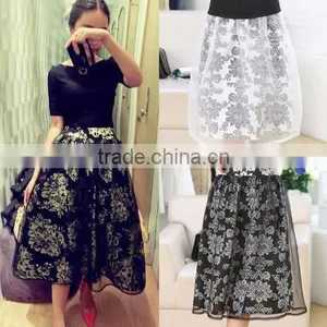 Elegant Ladies Women Retro High Waist Lined Casual Organza Skirt thumbnail-1