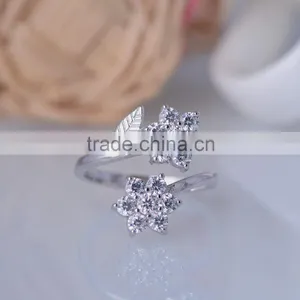 925 Sterling Silver Double Twice Flower Paving Setting Ring With Zircon thumbnail-4